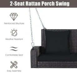 Costway 2-Person Patio Rattan Hanging Porch Swing Bench Chair Cushion BeigeBlackRedTurquoise -Outdoor Deals Garden Store GUEST 523e6cbb 75e1 486e a1fc 07a6e4dab2f3