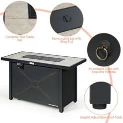 Costway 60,000 BTU 42'' Rectangular Propane Gas Fire Pit Heater Outdoor Table W/ Cover -Outdoor Deals Garden Store GUEST 52681cce 8785 423c bc9c b051e68a3e14