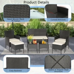 Costway 7pcs Patio Rattan Sofa Furniture Set Table Ottoman Metal Cushioned Outdoor Pool -Outdoor Deals Garden Store GUEST 52dd4264 3f13 4b1f 8345 e82d792f3e31
