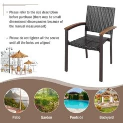 Costway Set Of 2 Outdoor Patio PE Rattan Dining Chairs Armrest Stackable Garden -Outdoor Deals Garden Store GUEST 53121cd5 424b 4661 a15b 8088410f40f9