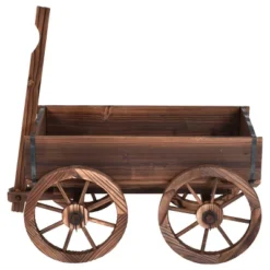 Costway Wood Wagon Flower Planter Pot Stand W/Wheels Home Garden Outdoor Decor -Outdoor Deals Garden Store GUEST 5488b472 58d8 4650 a031 91a201342011