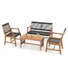 Costway Patio 4pcs Acacia Wood Conversation Table & Chair Set Hand-Woven Rope Outdoor