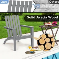 Costway 3PCS Patio Adirondack Chair Side Table Set Solid Wood Garden Deck Grey -Outdoor Deals Garden Store GUEST 54c62b35 90a4 4212 9064 de00f030dbec