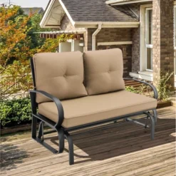 Costway Patio 2-Person Glider Bench Rocking Loveseat Cushioned Armrest Brick RedBeigeBlue -Outdoor Deals Garden Store GUEST 54d01e2a c573 41f5 8c5c 98ec9cc5dd63