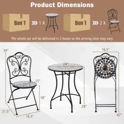 Costway 3pcs Patio Bistro Set Mosaic Pattern Heavy-Duty Metal Dining Folding Outdoor -Outdoor Deals Garden Store GUEST 54d7cee1 a888 4f55 9b9e ac3cac238a90