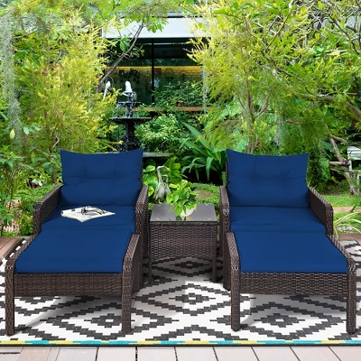 Costway 5 PCS Patio Rattan Wicker Furniture Set Sofa Ottoman Coffee Table Cushioned 7 Costway 5 PCS Patio Rattan Wicker Furniture Set Sofa Ottoman Coffee Table Cushioned - Image 7