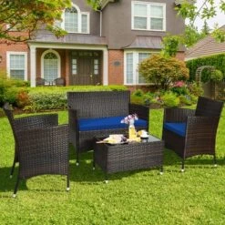 Costway 4PCS Rattan Patio Furniture Set Cushioned Sofa Chair Coffee Table -Outdoor Deals Garden Store GUEST 553dd3c5 187f 4119 8600 eb856c51e8cd
