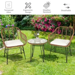 Costway 3PCS Patio Rattan Bistro Set Coffee Table Armchair Garden -Outdoor Deals Garden Store GUEST 55a145bb 40eb 4ad4 82f2 501260c0de7b