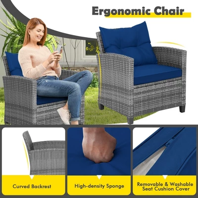 Costway 3PCS Patio Rattan Furniture Bistro Set Cushioned Sofas Side Table Armrest 6 Costway 3PCS Patio Rattan Furniture Bistro Set Cushioned Sofas Side Table Armrest - Image 6