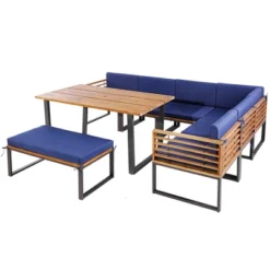 Costway 8pcs Patio Acacia Wood Dining Table & Ottoman Sofa Chair Set Outdoor Furniture -Outdoor Deals Garden Store GUEST 55d4f9f1 d65c 4b9b b110 b4f30d3610b1