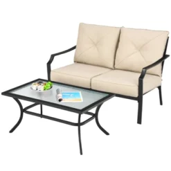 Costway 2 PCS Patio Loveseat With Coffee Table Outdoor Sofa Bench With Cushions -Outdoor Deals Garden Store GUEST 56317acb be73 4bc3 a265 b8d4d1eac2f6