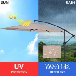 Costway 10' Hanging Umbrella Patio Sun Shade Offset Outdoor Market W/t Cross Base Beige -Outdoor Deals Garden Store GUEST 567129ea f1b7 4fcf be18 04670d506150