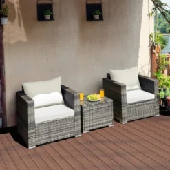 Costway 3 PC Patio Rattan Furniture Bistro Set Cushioned Sofa Chair Table WhiteNavy 25 Costway 3 PC Patio Rattan Furniture Bistro Set Cushioned Sofa Chair Table WhiteNavy -Outdoor Deals Garden Store GUEST 568af5fb b8b9 4326 96d6 b18154cac2c4