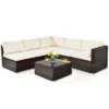 Costway 6PCS Patio Rattan Furniture Set Cushioned Sofa Coffee Table Garden