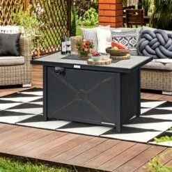 Costway 60,000 BTU 42'' Rectangular Propane Gas Fire Pit Heater Outdoor Table W/ Cover