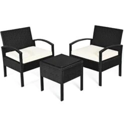 Costway 3PCS Patio Rattan Furniture Set Table & Chairs Set With Cushions Outdoor -Outdoor Deals Garden Store GUEST 576e02b2 2c4c 4dee 9458 87a29cb70edb