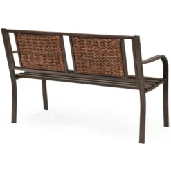 Costway Patio Garden Bench Steel Frame Rattan Backrest Park Yard Outdoor Porch Furniture -Outdoor Deals Garden Store GUEST 5794a5d8 de6e 4831 805f 19ddc9c8fba2