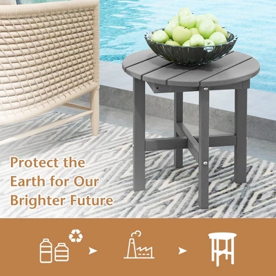 Costway Patio 18'' Adirondack Round Side Table All Weather HDPE End Table Outdoor Grey 5 Costway Patio 18'' Adirondack Round Side Table All Weather HDPE End Table Outdoor Grey - Image 5