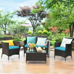 Costway 4PCS Rattan Patio Furniture Set Cushioned Sofa Chair Coffee Table -Outdoor Deals Garden Store GUEST 5843e327 c3eb 4cb1 9f33 e19091d3bd30