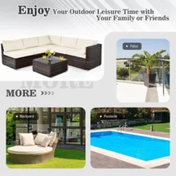 Costway 6PCS Patio Rattan Furniture Set Cushioned Sofa Coffee Table Garden -Outdoor Deals Garden Store GUEST 5860b9ec 2393 48ad 93c3 61751494554a