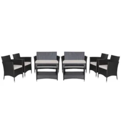 Costway 8PCS Patio Rattan Furniture Set Armrest Cushion Sofa Coffee Table With Shelf Garden -Outdoor Deals Garden Store GUEST 588bb4f0 1d11 47ce a2a9 a20c5f98ca29