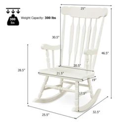 Costway Solid Wood Rocking Chair Porch Rocker Indoor Outdoor Seat Glossy Finish WhiteCoffee