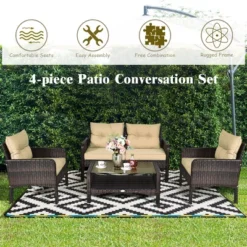 Costway 4PCS Patio Rattan Furniture Set Loveseat Sofa Coffee Table Garden W/ Cushion -Outdoor Deals Garden Store GUEST 5ab2bbbc 31f8 443c 92ad 1a7865f3c1c9 1