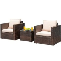 Costway 3PCS Patio Rattan Outdoor Furniture Set W/ Cushioned Sofa Coffee Table -Outdoor Deals Garden Store GUEST 5af0ee94 e1d2 455b a47c 842d7209e0f1