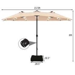 Outdoor Deals Garden Store 33 Costway 15Ft Patio Double-Sided Solar LED Market Umbrella Crank Base BeigeTanOrangeBurgundy