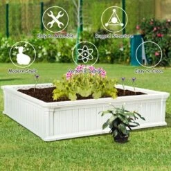 Costway 48.5'' Raised Garden Bed Square Plant Box Planter Flower Vegetable White -Outdoor Deals Garden Store GUEST 5b827c63 3c9a 4f43 bb7f a10351cc47e8
