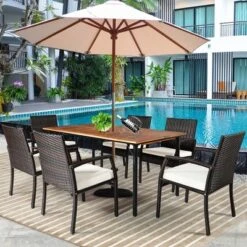 Costway 7PCS Patio Rattan Dining Set Table Top W/Umbrella Hole -Outdoor Deals Garden Store GUEST 5b94281d c01f 40d0 8eee dbfec4860f3b