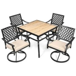 Costway 5PCS Patio Dining Set Square Table 4 Swivel Chair Rocker Cushioned Deck -Outdoor Deals Garden Store GUEST 5bf46347 b22d 4006 9d3b 97a713c28684