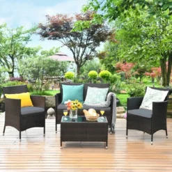 Costway 4PCS Rattan Patio Furniture Set Cushioned Sofa Chair Coffee Table -Outdoor Deals Garden Store GUEST 5c388a2b b01e 4d26 9e9a d7e7ee456b36 1