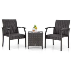Costway 3 PCS Patio Conversation Set Wicker Chair Tempered Glass Table Cushioned Seat -Outdoor Deals Garden Store GUEST 5cb8f9ba beb8 4635 b00b ed8decdd93ad