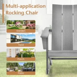 Costway Patio Adirondack Rocking Chair All Weather HDPE Porch Rocker 330lbs Grey Outdoor -Outdoor Deals Garden Store GUEST 5cdfe79d 3c13 45f8 800d 071b761e1004