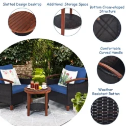 Costway 3PCS Patio Rattan Furniture Set Wooden Frame Cushion Table Shelf RedBeigeBlue -Outdoor Deals Garden Store GUEST 5d188acf 9419 4578 8056 a3121ad4afcb