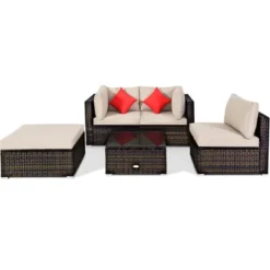 Costway 5PCS Outdoor Patio Rattan Furniture Set Sectional Conversation Beige Cushion 15 Costway 5PCS Outdoor Patio Rattan Furniture Set Sectional Conversation Beige Cushion -Outdoor Deals Garden Store GUEST 5d1e9440 d550 48c4 8616 be77e7e5cddc