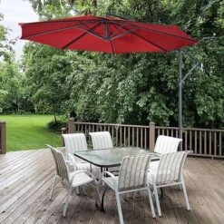 Costway 10' Hanging Umbrella Patio Sun Shade Offset Outdoor Market W/t Cross Base Burgundy -Outdoor Deals Garden Store GUEST 5d4772e9 b4a1 442c a5d1 5bd96b66cfa4