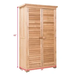 Costway Outdoor 63'' Tall Wooden Garden Storage Shed Fir Wood Shutter Design Lockers