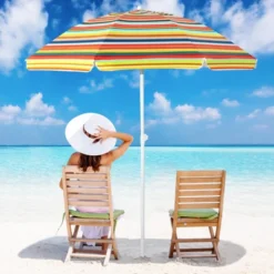 Costway 6.5Ft Patio Beach Sunshade Umbrella Portable Tilt Outdoor Yellowith Green/Navy/Blue