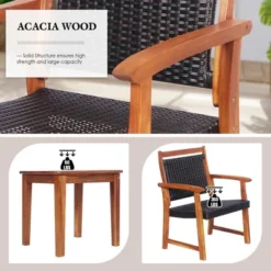 Costway 3PCS Patio Rattan Bistro Set Acacia Wood Frame Armrest Chairs Garden -Outdoor Deals Garden Store GUEST 5e0e330a a1d6 4a28 abc0 b82dcdfbdeab