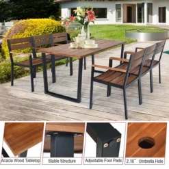 Costway 7PCS Patented Patio Dining Chair Table Set Acacia Wood Backyard W/Umbrella Hole -Outdoor Deals Garden Store GUEST 5e13f646 d59a 47ca 9289 155f11ee7b15