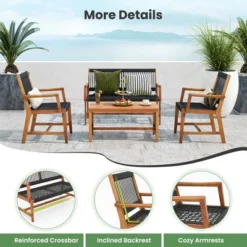 Costway Patio 4pcs Acacia Wood Conversation Table & Chair Set Hand-Woven Rope Outdoor -Outdoor Deals Garden Store GUEST 5ec11218 5168 42a8 aca0 4110e43d4cbd