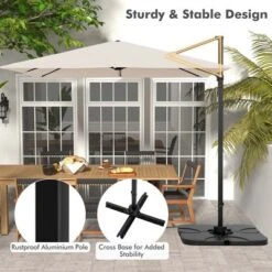 Costway Patio 9.5FT Square Cantilever Offset Hanging Umbrella 2-Tier 360° Outdoor Beige/ Coffee/Navy -Outdoor Deals Garden Store GUEST 5ecfab12 a449 44e6 b60a 930f72348057