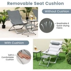 Costway 5pcs Patio Folding Sling Chair Set Ottoman Table Portable Headrest Outdoor Beach -Outdoor Deals Garden Store GUEST 5ed4699f fb22 4633 81b7 818eb1e2da9e