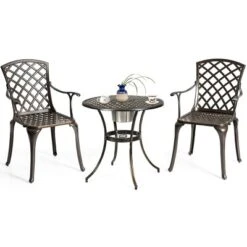 Costway Outdoor Cast Aluminum Arm Dining Chairs Set Of 2 Patio Bistro Chairs, Brown -Outdoor Deals Garden Store GUEST 5f0d66fb 470b 4b62 9305 7c800c131a51
