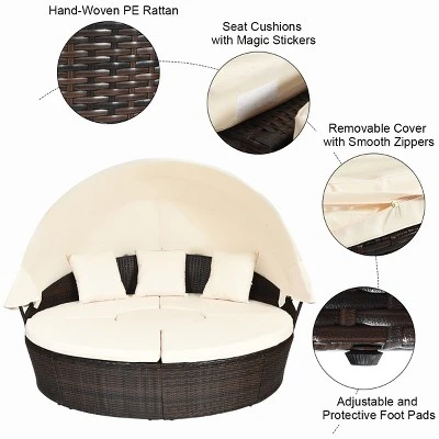 Costway Patio Rattan Daybed Cushioned Sofa Adjustable Table Top Canopy 3 Pillows 5 Costway Patio Rattan Daybed Cushioned Sofa Adjustable Table Top Canopy 3 Pillows - Image 5