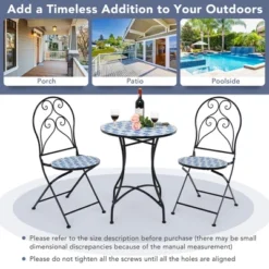 Costway 3PCS Patio Bistro Furniture Set Folding Chair Mosaic Design Garden Blue -Outdoor Deals Garden Store GUEST 5f45eed1 e5bd 4a1f 9b6a 04d50a76c542
