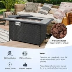 Costway 52'' Propane Fire Pit Table Marble Tabletop Rattan Wicker W/ Rain Cover Lava Rock -Outdoor Deals Garden Store GUEST 5fde27f6 7479 4d75 9a39 60ce0ae7bf58