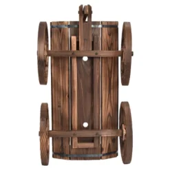 Costway Wood Wagon Flower Planter Pot Stand W/Wheels Home Garden Outdoor Decor -Outdoor Deals Garden Store GUEST 605f7d2e 91fa 4b62 99a2 e9440c004577
